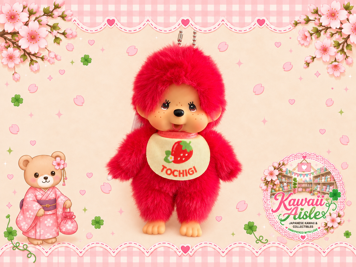 Tochigi Limited Strawberry Monchhichi Keychain – Japan Regional Exclusive | Sekiguchi