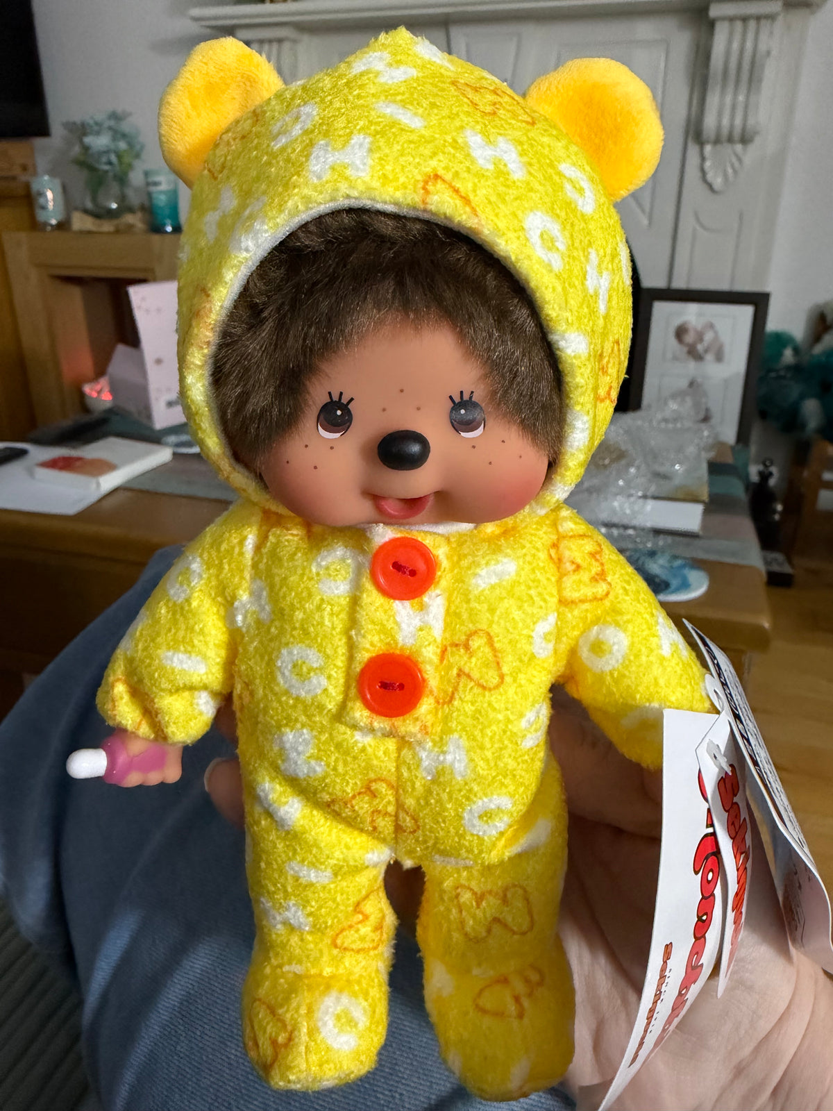 Monchhichi Baby in Cosy Bear-Eared Pyjamas – Pink Floral or Lemon Yellow 🩷💛