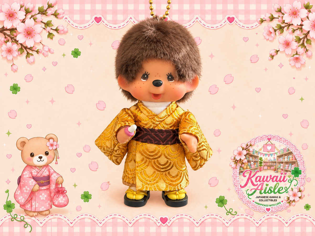 Kyugetsu Original Gold Kimono Monchhichi Keychain – Japan | Sekiguchi
