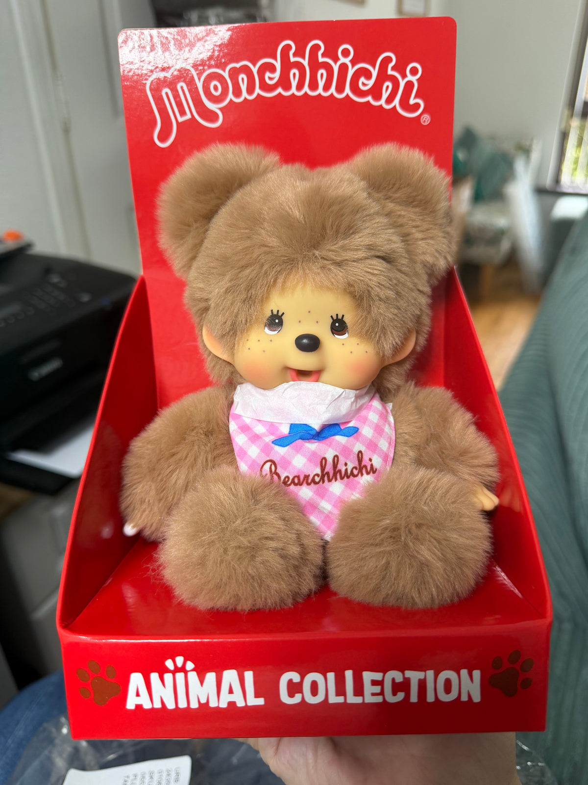 Bearchhichi Girl – Pink Gingham Bib Plush | Monchhichi by Sekiguchi