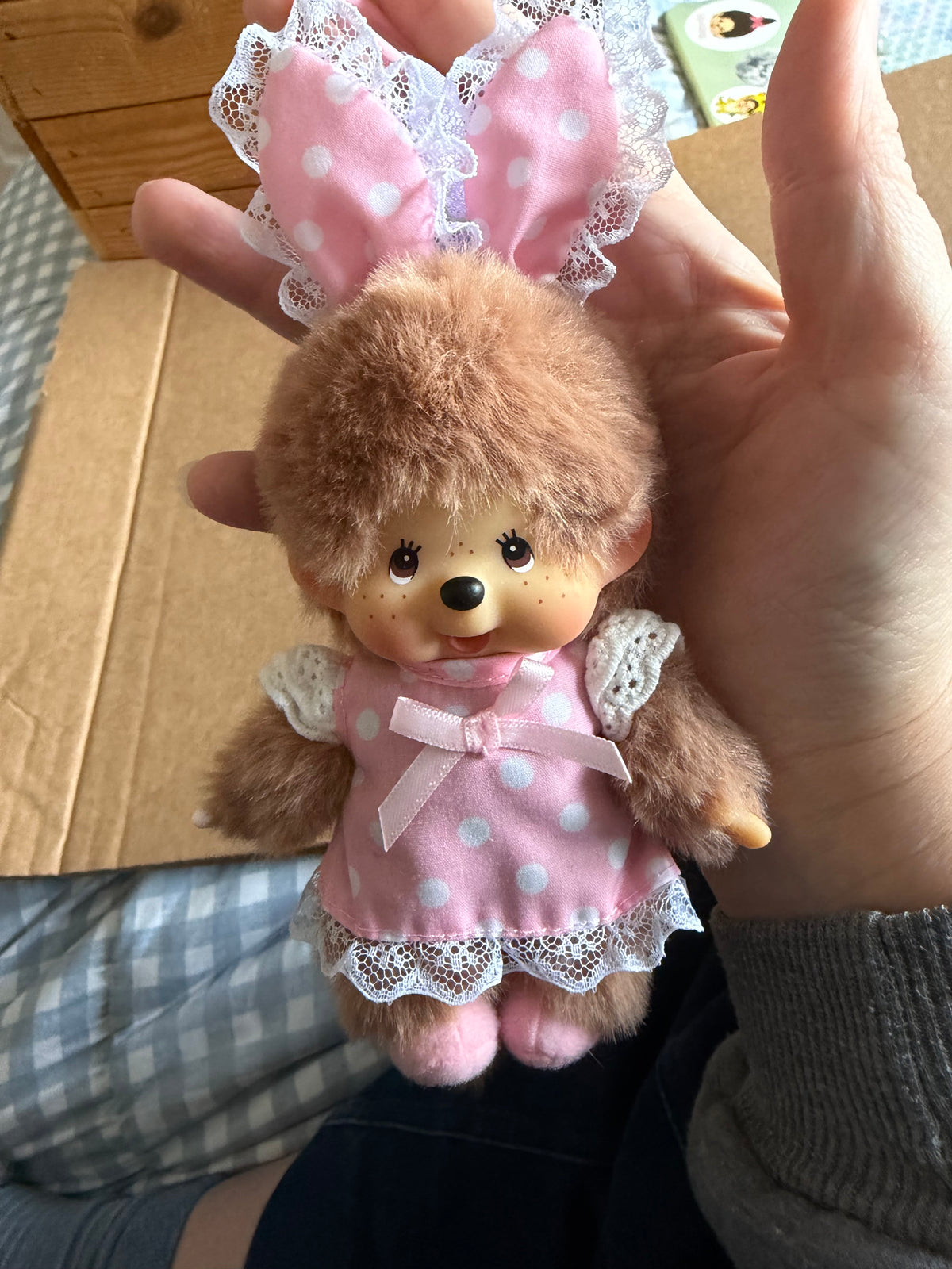 Monchhichi Light Brown Polka Dot Dress Keychain – Pink or Purple | Asian Exclusive