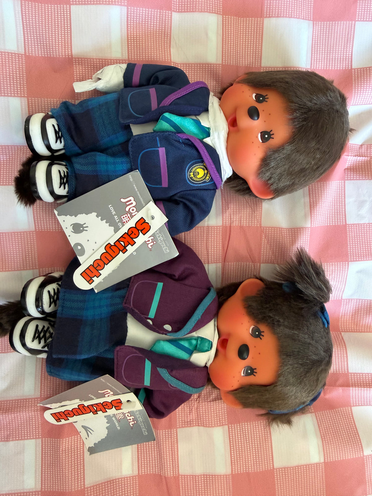 Vintage Monchhichi School Uniform Boy & Girl – S Size – Sekiguchi – Rare Collectible