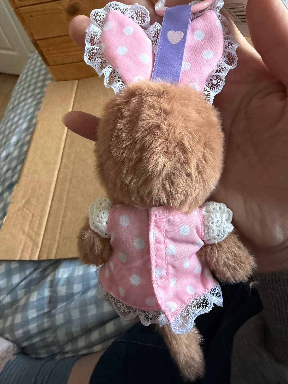 Monchhichi Light Brown Polka Dot Dress Keychain – Pink or Purple | Asian Exclusive