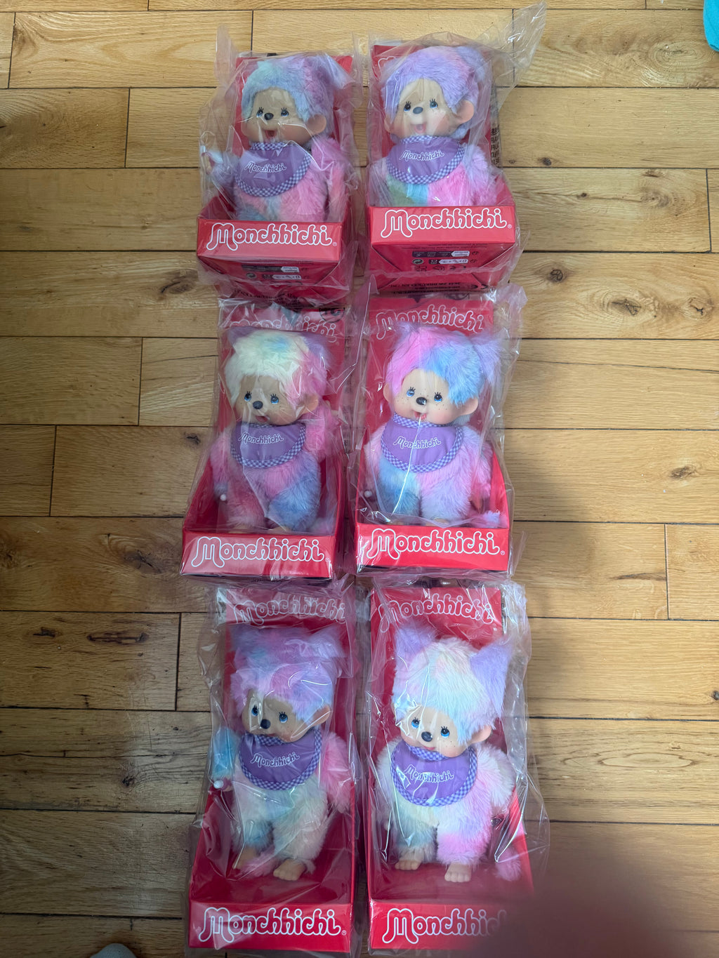 Monchhichi Tie-Dye Plush Girl 20cm – Pastel Rainbow – Brand New in Box