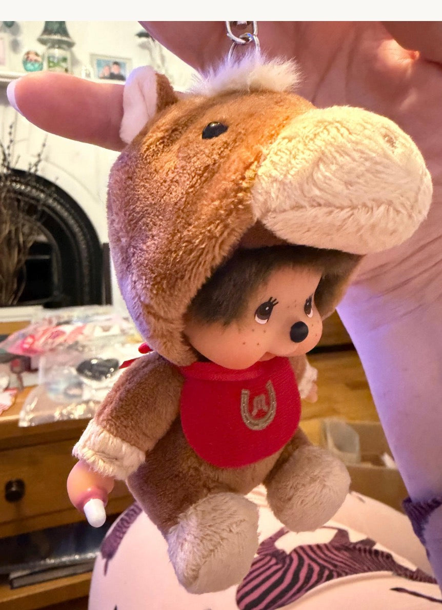 Rare Monchhichi Horse Costume Keychain – Authentic Sekiguchi