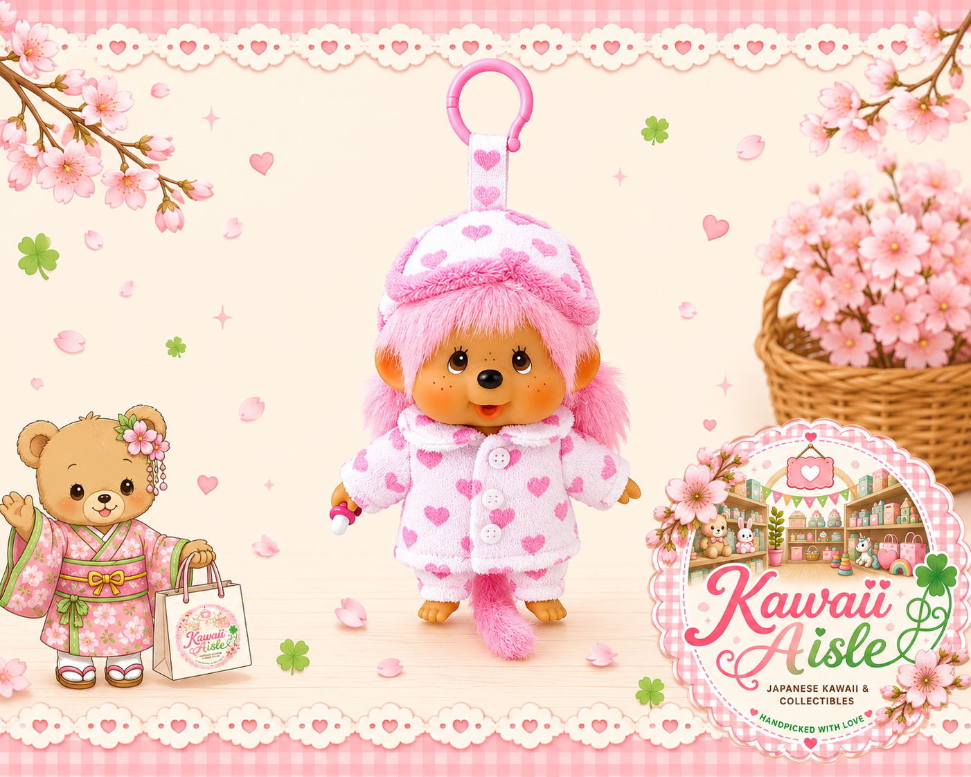 Monchhichi Pink Heart Pyjama Keychain – Hong Kong Exclusive