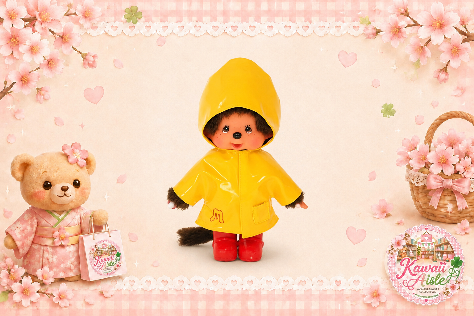 Monchhichi Boy in Yellow Raincoat & Red Wellies – 20cm