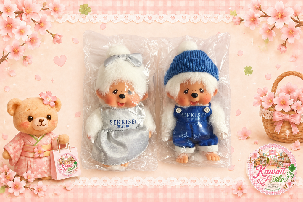Rare SEKKISEI x Monchhichi Promotional Doll Keychain Set – Boy & Girl