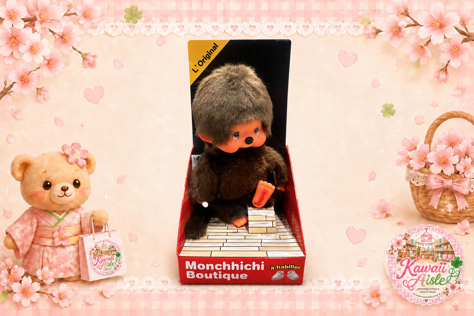 Bandai Monchhichi L’Original 20cm Doll in Boutique Display Box