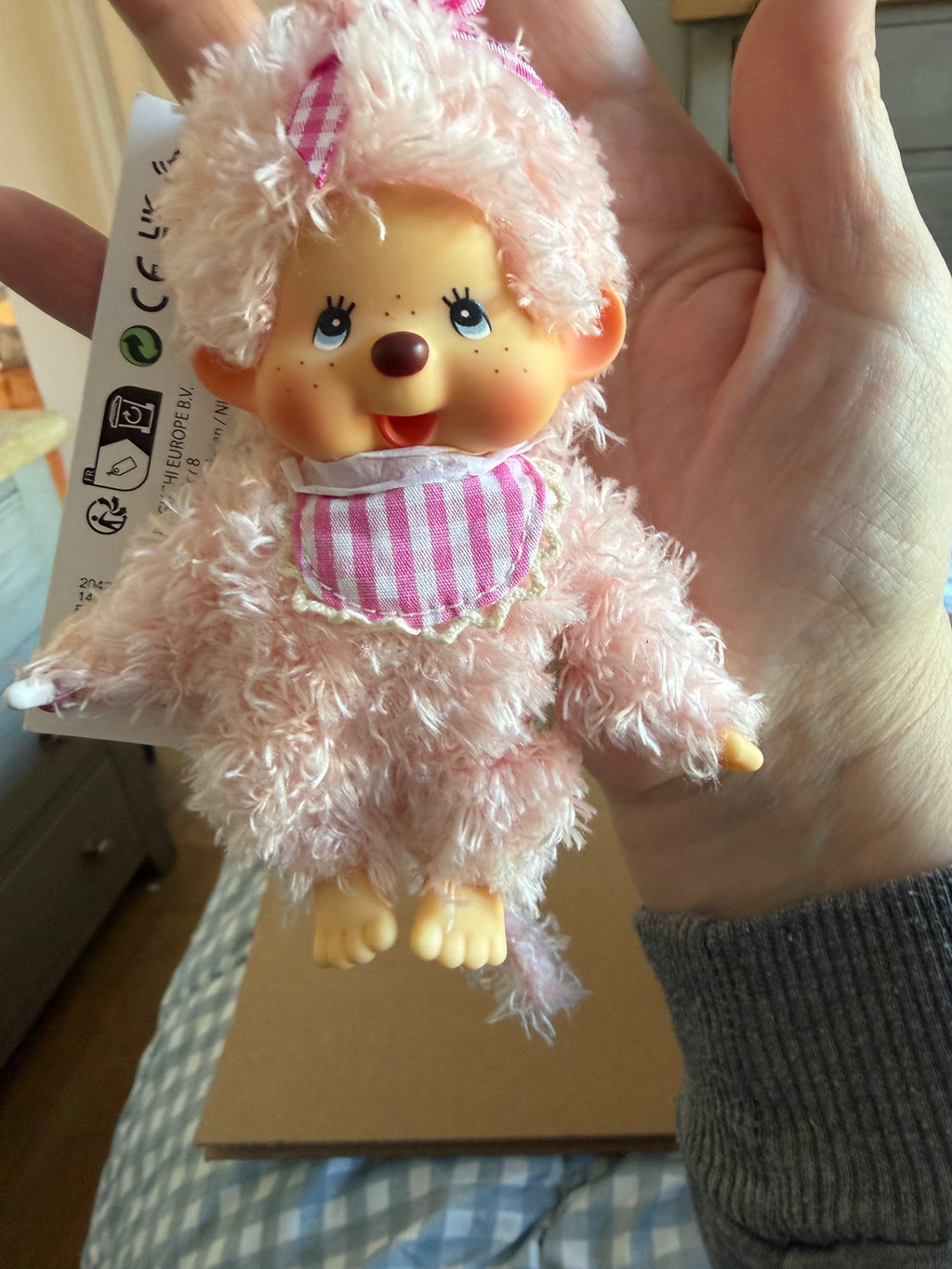 Monchhichi Fluffy Pink Beige Girl 14cm Keychain – Sekiguchi