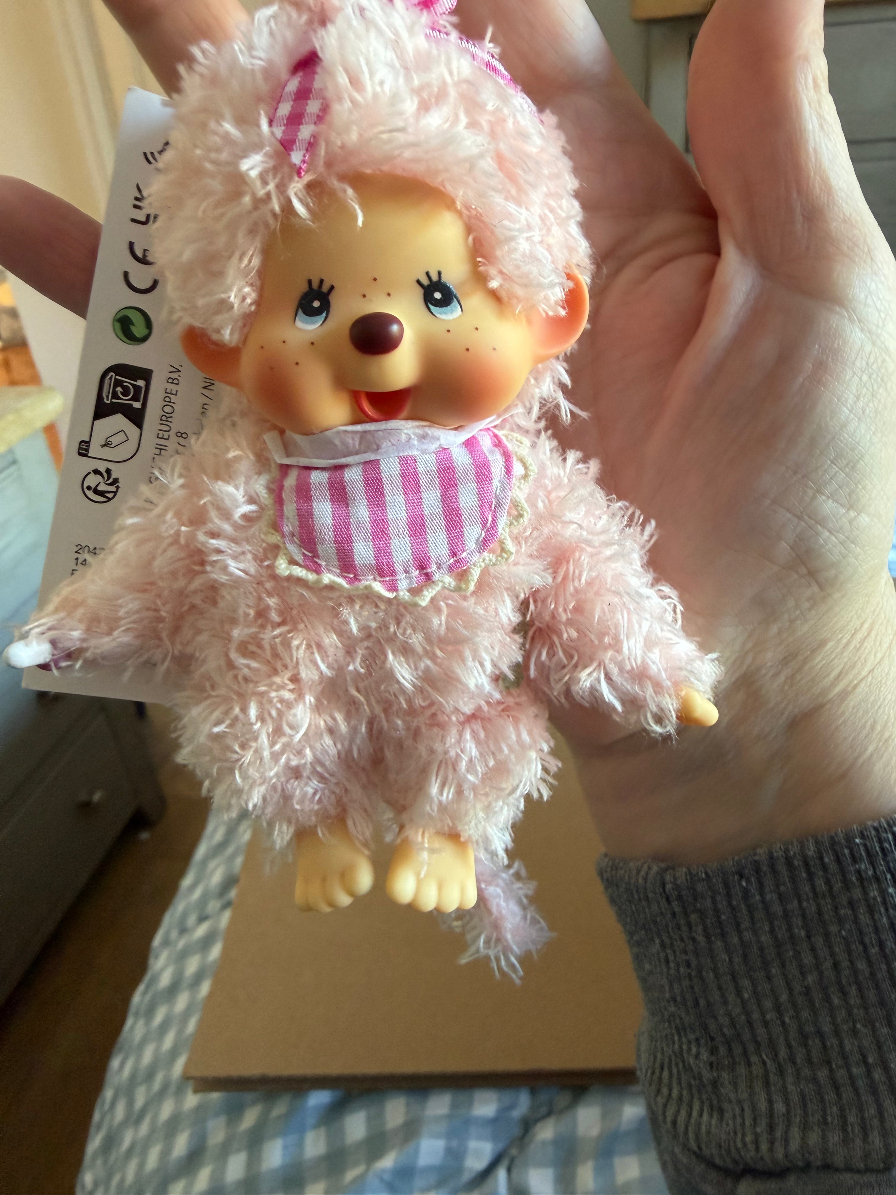 Monchhichi Fluffy Pink Beige Girl 14cm Keychain – Sekiguchi