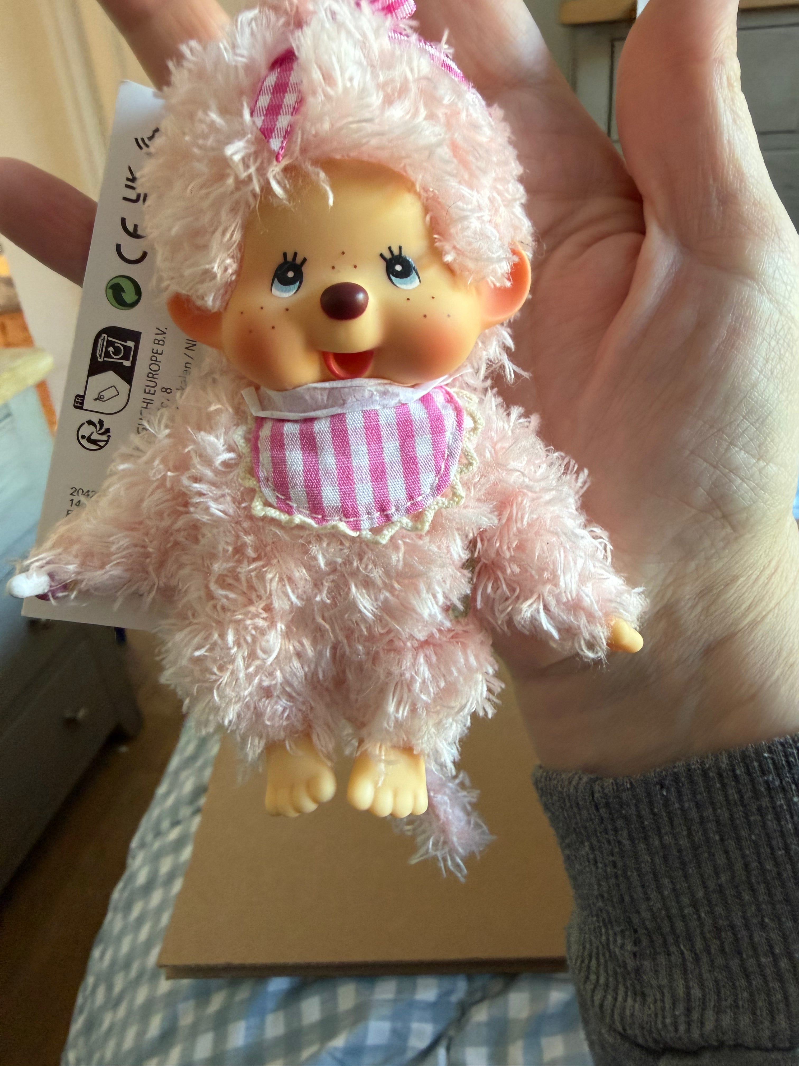 Monchhichi Fluffy Pink Beige Girl 14cm Keychain – Sekiguchi