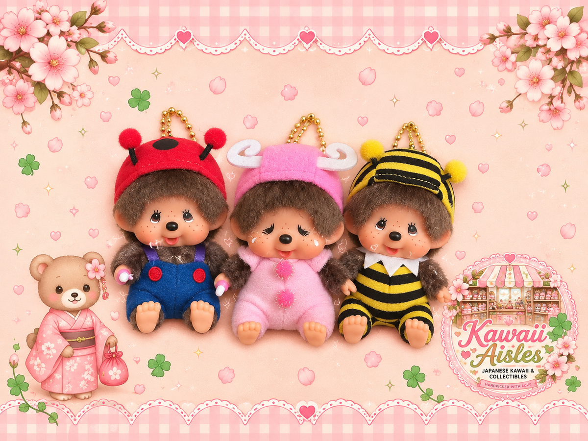 Monchhichi Costume Keychain Collection – Ladybug, Pink Butterfly & Bumblebee | Sekiguchi Japan