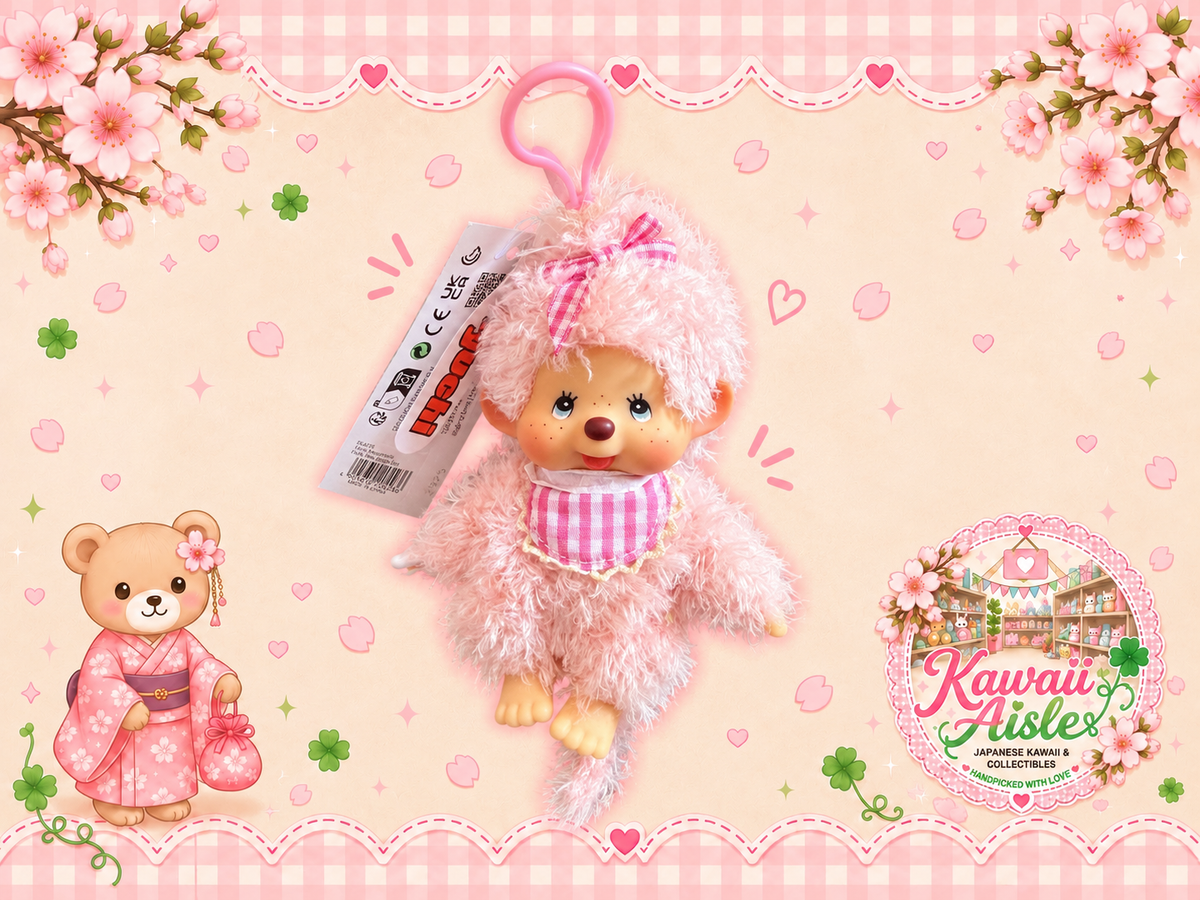 Monchhichi Fluffy Pink Beige Girl 14cm Keychain – Sekiguchi