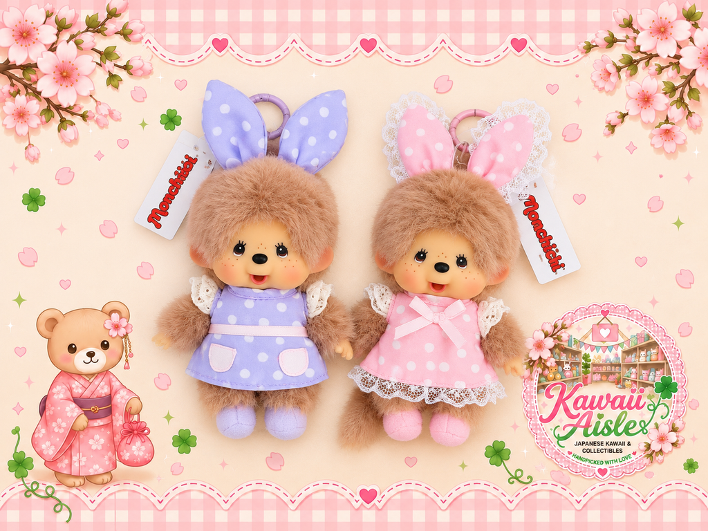 Monchhichi Light Brown Polka Dot Dress Keychain – Pink or Purple | Asian Exclusive