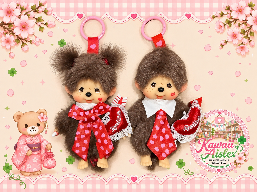 Monchhichi Hearts & Kisses XOXO Keychains – Boy & Girl | Authentic Sekiguchi
