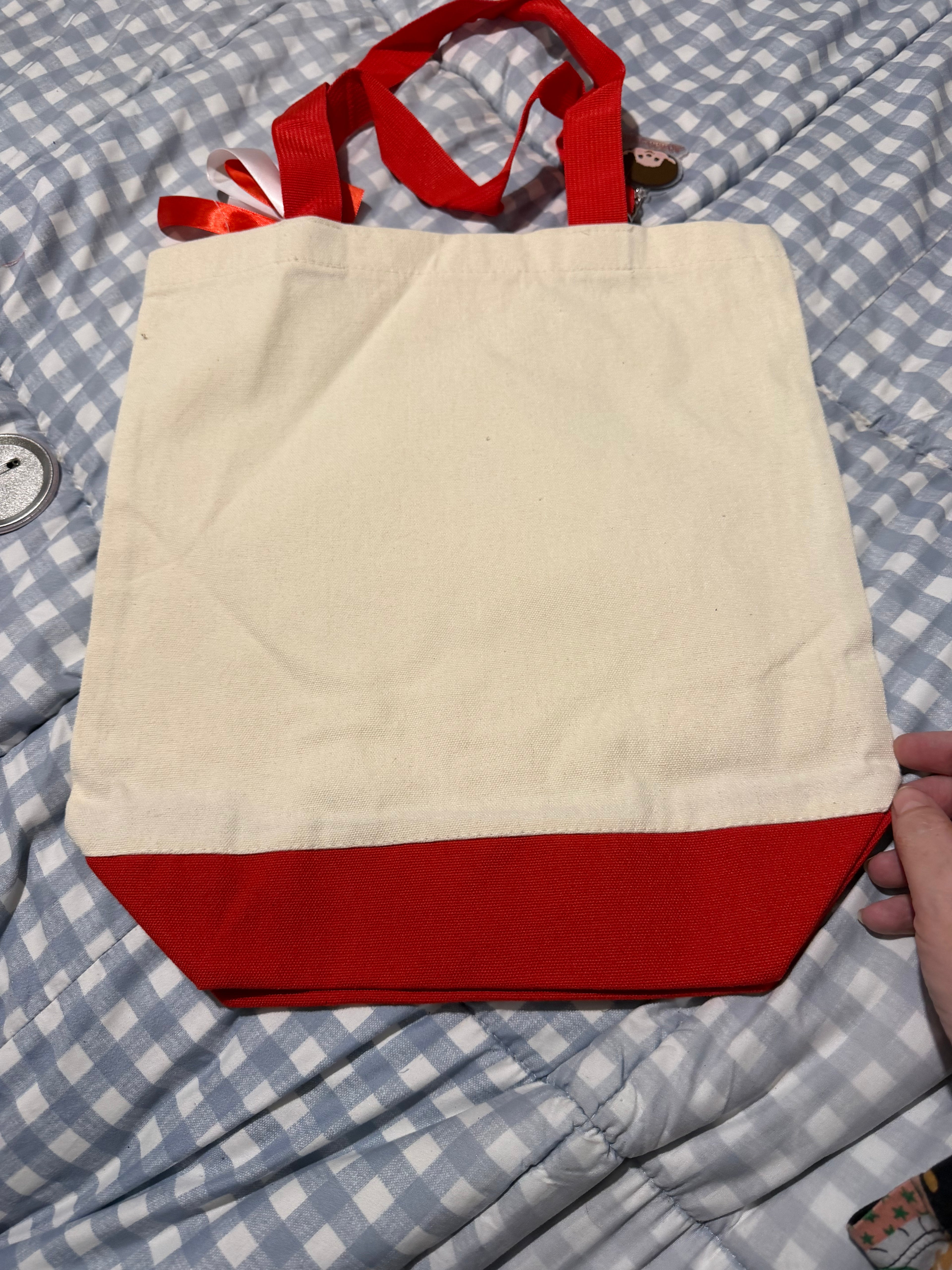 Monchhichi Canvas Tote Bag | Hand-Decorated with Ribbon, Keychain & Badge