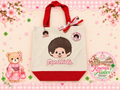 Monchhichi Canvas Tote Bag | Hand-Decorated with Ribbon, Keychain & Badge