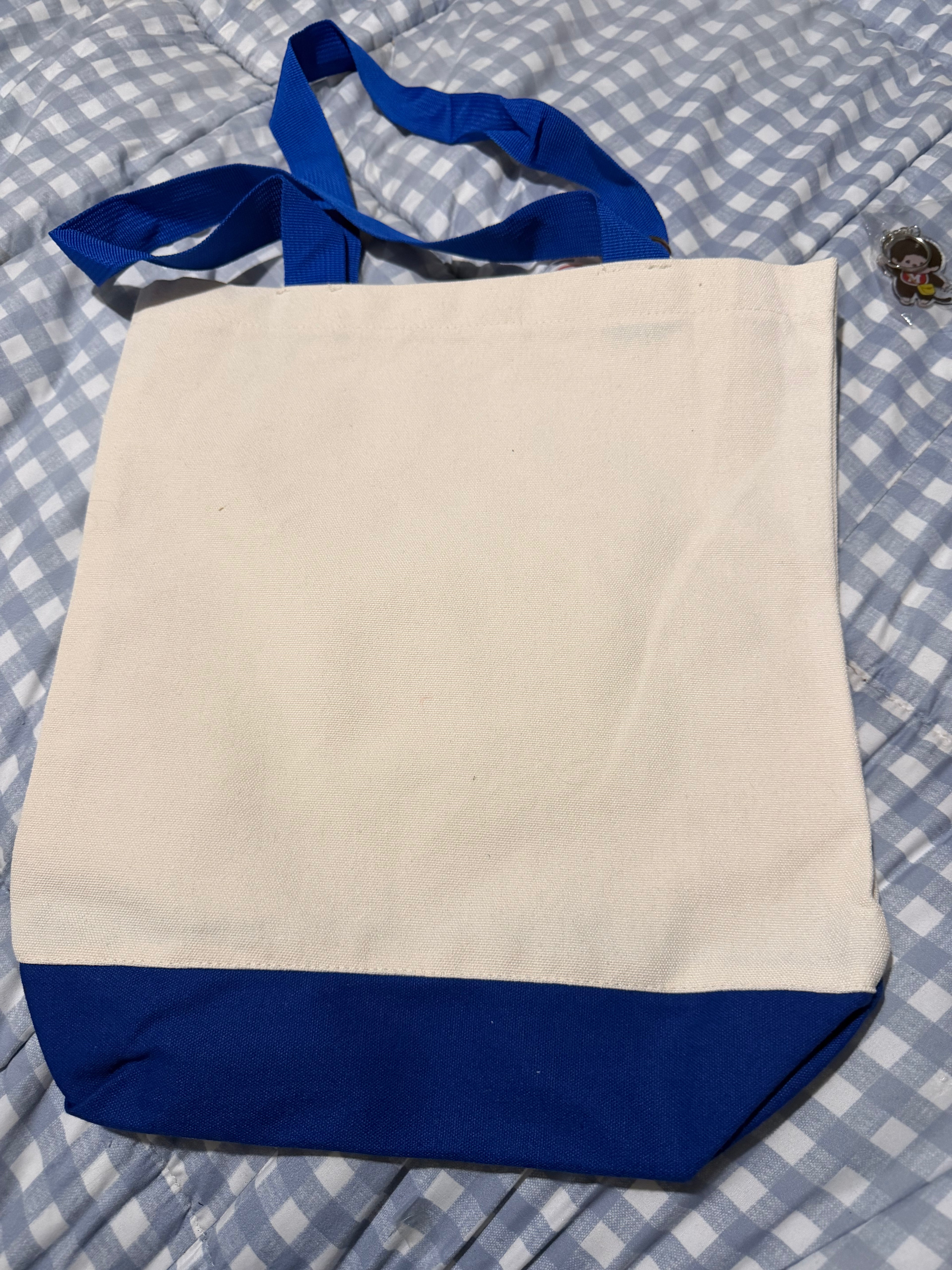 Handmade Monchhichi Canvas Tote Bag – Decorated with Ribbon, Keychain & Badge
