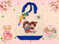 Handmade Monchhichi Canvas Tote Bag – Decorated with Ribbon, Keychain & Badge
