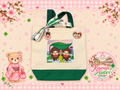Handmade Monchhichi Rainy Day Canvas Tote Bag – Green – Ribbon, Charm & Badge