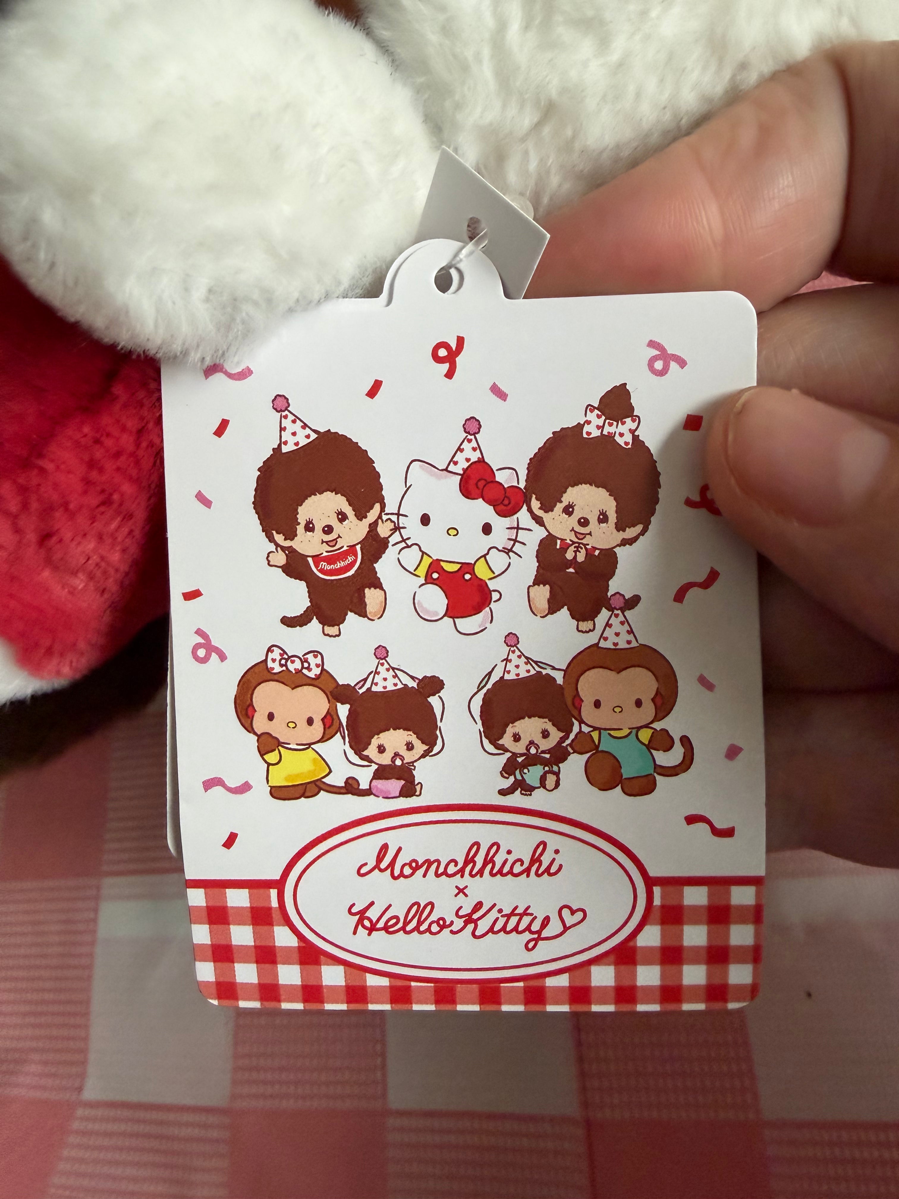 Hello Kitty × Monchhichi Gingham Checker Plush – Rare Sanrio Collaboration 20cm