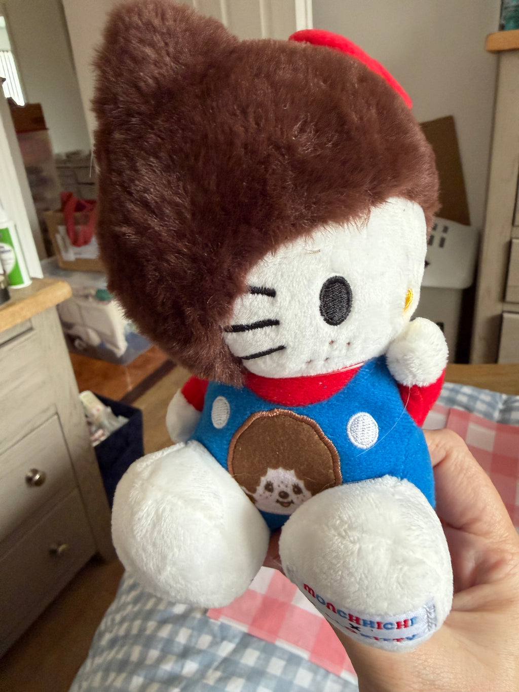 Hello Kitty × Monchhichi Plush – Hello Kitty Dressed as Monchhichi – Sanrio × Sekiguchi 2025