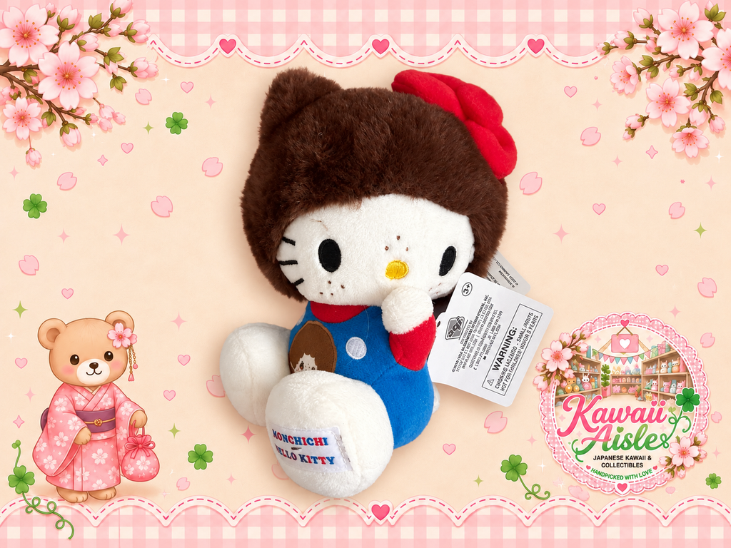 Hello Kitty × Monchhichi Plush – Hello Kitty Dressed as Monchhichi – Sanrio × Sekiguchi 2025