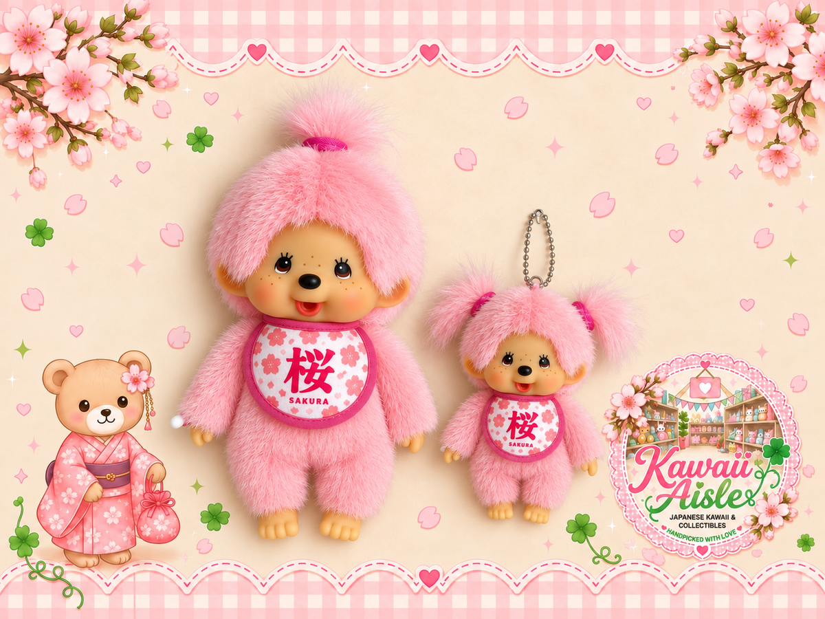 Sakura Monchhichi Girl – Pink Cherry Blossom Plush & Keychain – Sekiguchi Japan
