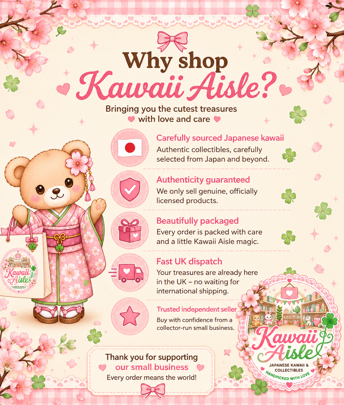 Kawaii Embroidered Iron-On Patches – Set of 2 | 8cm | Handmade by Kawaii Aisle