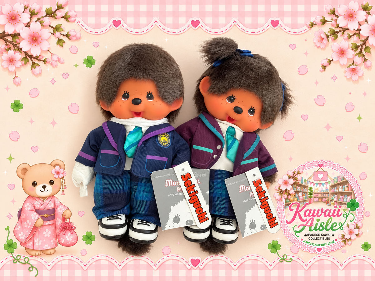 Vintage Monchhichi School Uniform Boy & Girl – S Size – Sekiguchi – Rare Collectible