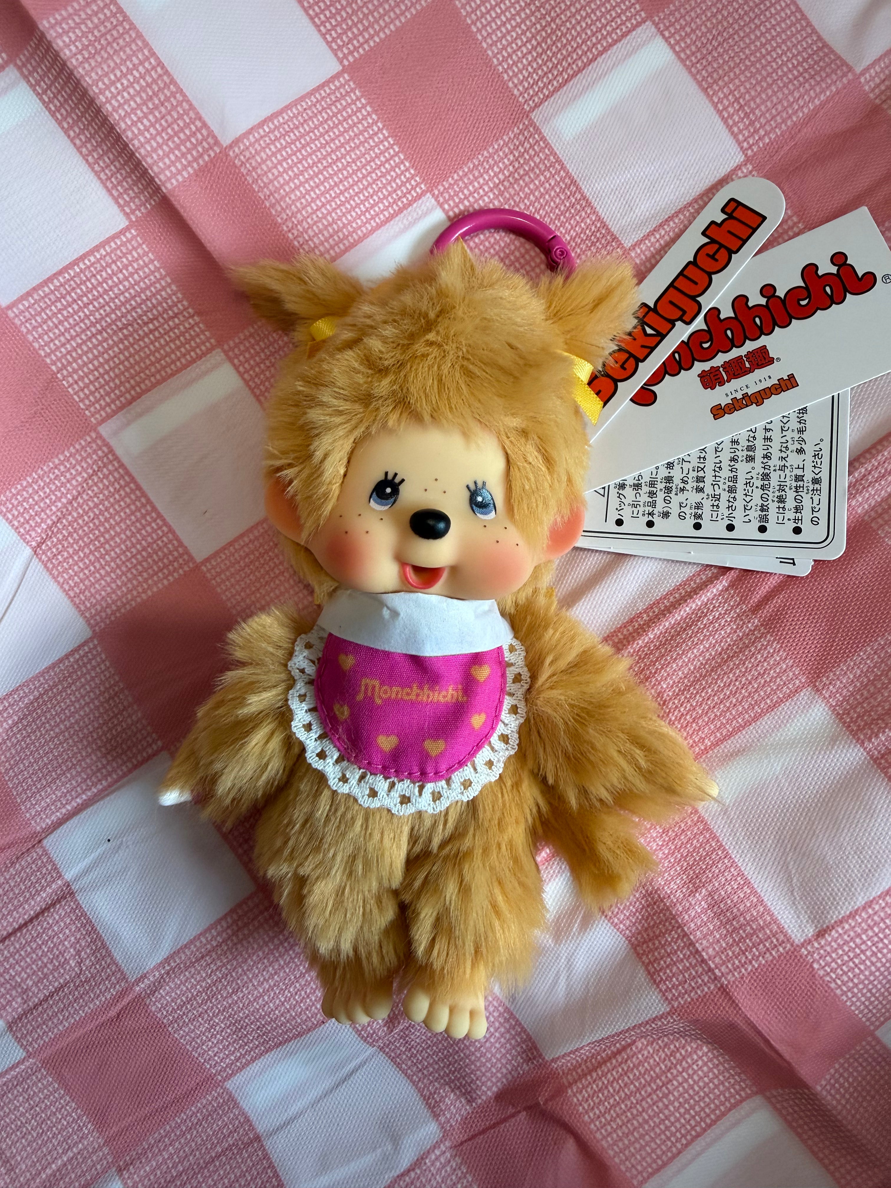 Monchhichi Twin Tail Girl Gold Keychain – Authentic Sekiguchi 727452