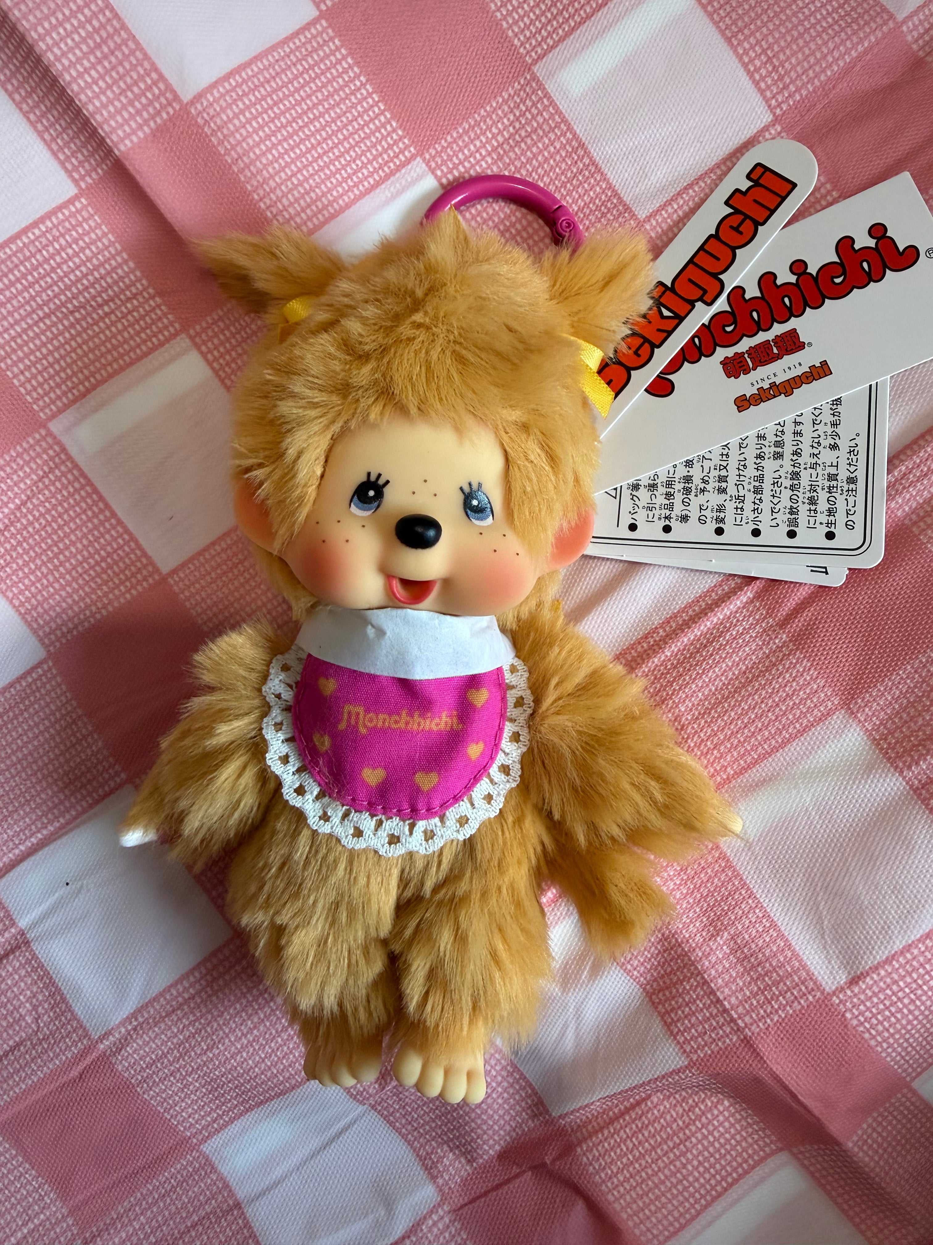 Monchhichi Twin Tail Girl Gold Keychain – Authentic Sekiguchi 727452