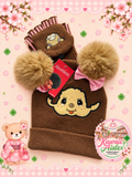 Monchhichi Cold Weather Knit Beanie & Fingerless Glove Set – Brown & Pink – New with Tags