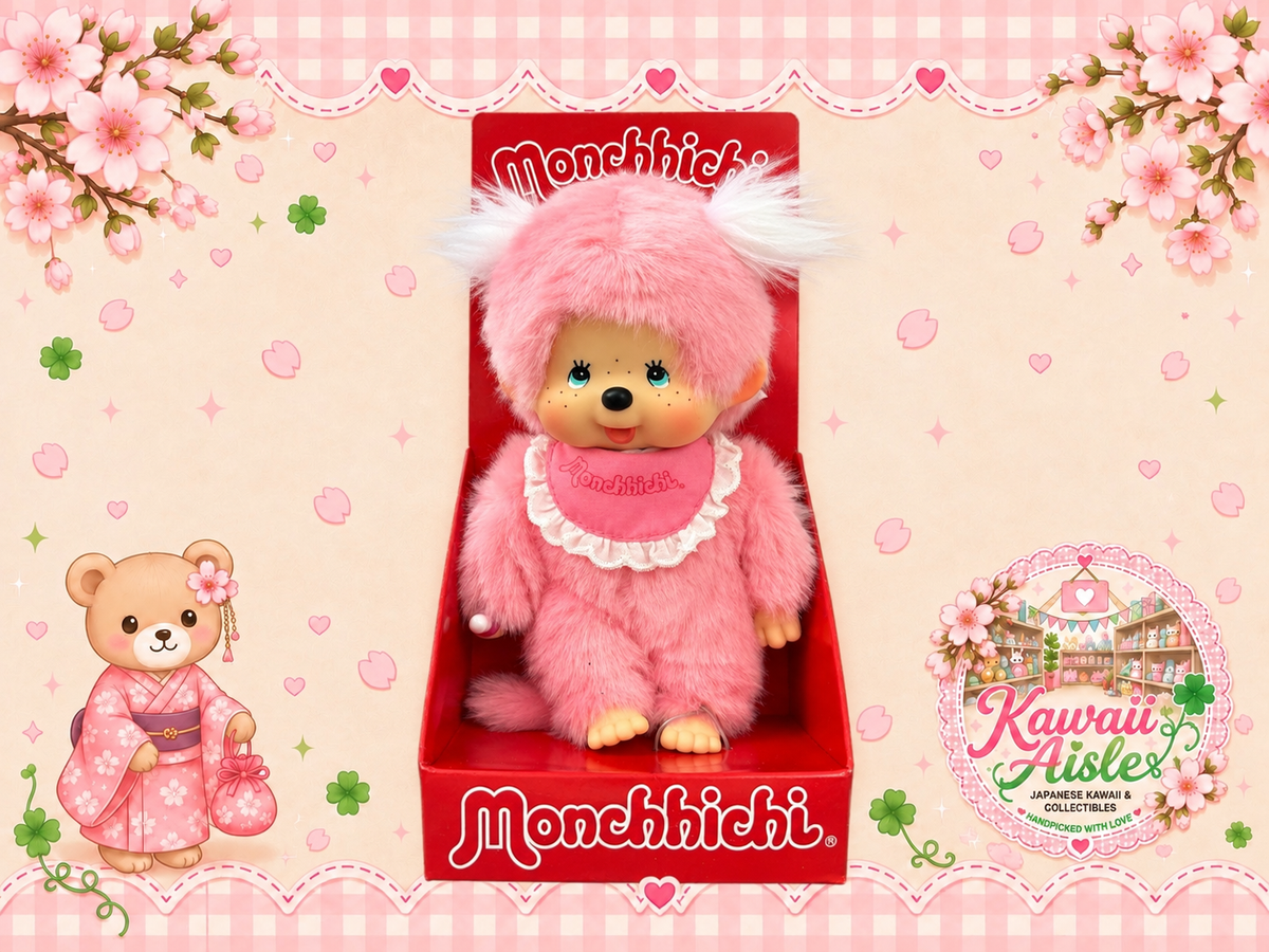 Monchhichi Pink Plush Girl 20cm – US Edition | Authentic Sekiguchi